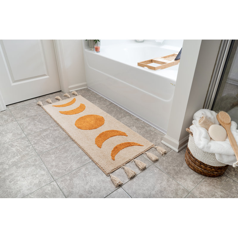 Brayden Studio® Boho Bathroom Rug Runner Moon Phases Bath Mat With Tassels - Half Moon Bohemian ...